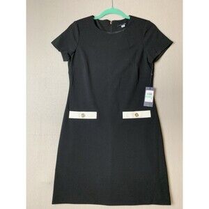Tommy Hilfiger Dress Womans 8P Black Classic Scuba Crepe Two Faux Pocket Shift